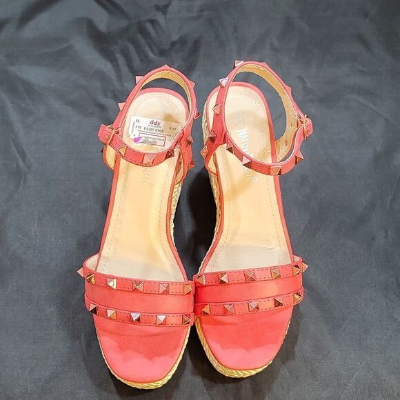 BRAND NEW NATURE BREEZE Tally-04 PINK STUDDED OPEN TOE ESPADRILLE WEDGE S2 - Picture 3 of 16